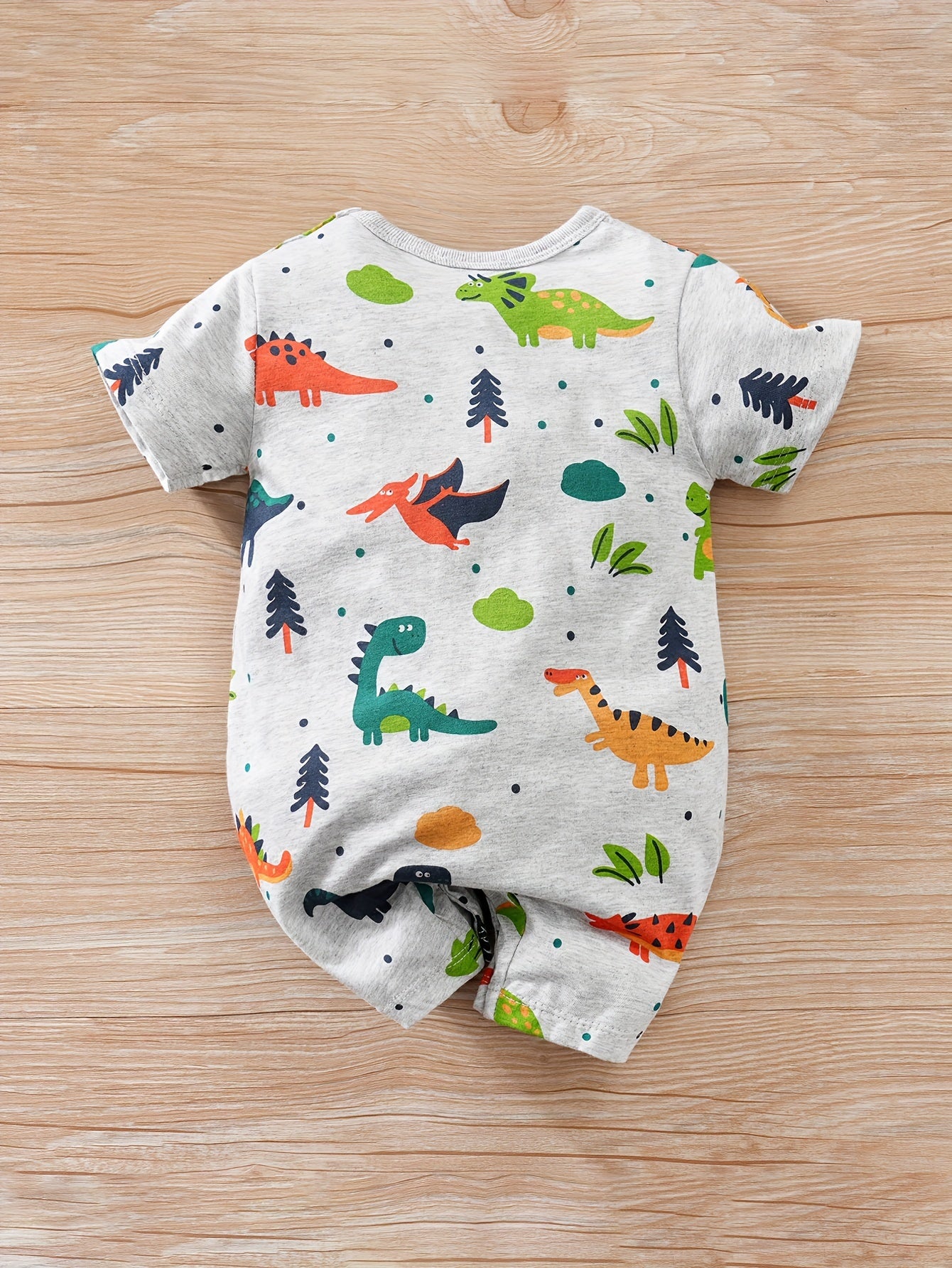 Baby Boys And Girls Cute Dinosaur Graphic Print Cotton Short Sleeve Romper Jumpsuit Clothes