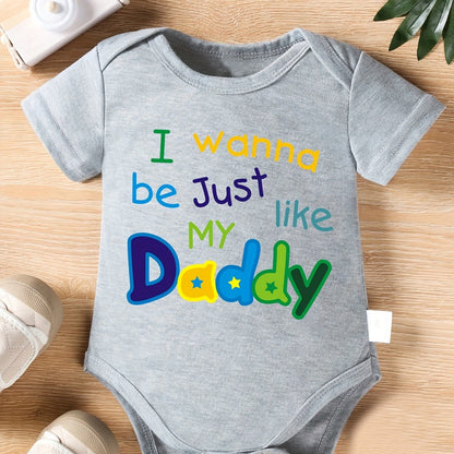 Baby Boys Baby Triangle Bodysuit I Wanna Be Just Like My Daddy Letter Print Newborn Cute Short Sleeve Crawling Clothes, for Outdoor