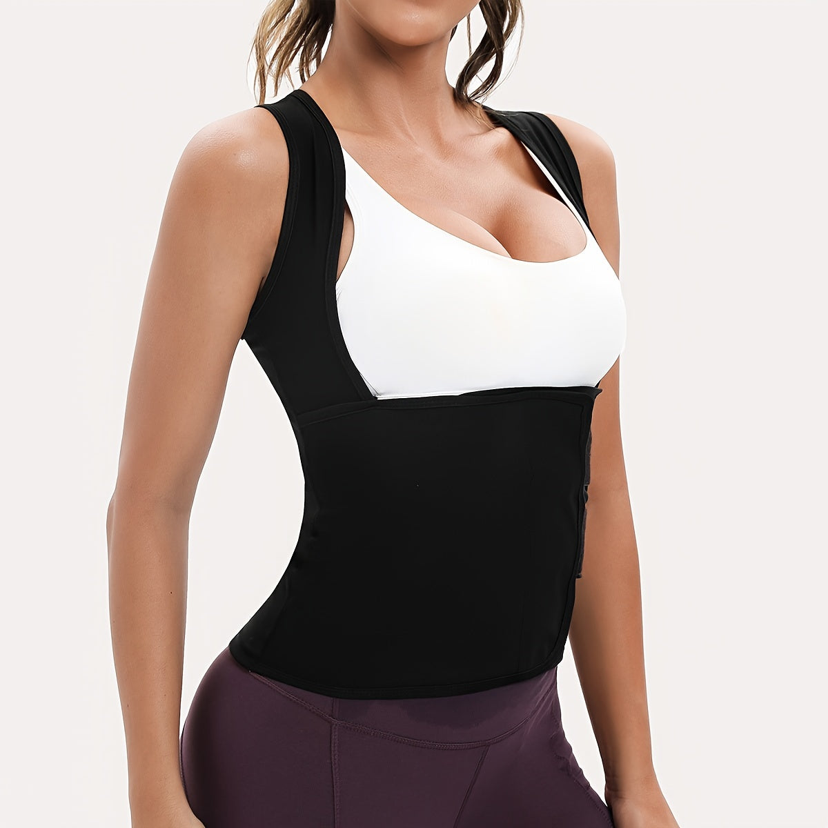 Sports Women's Sweat-Sweat Sauna Suit, Waist-Cinching Shapewear with Fixed Bra for Sagging Prevention, Slimming Running Sportswear, Easy Stick-On Design, Tummy Control Yoga Outfit, Sexy Fitness Jacket, Body Sculpting Underwea