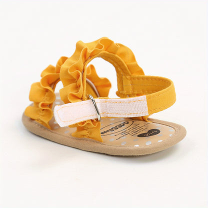 Floral Non-slip Baby Girl Sandals with Ruffle Trim – Comfy Open Toe Toddler Princess Shoes for Spring/Summer