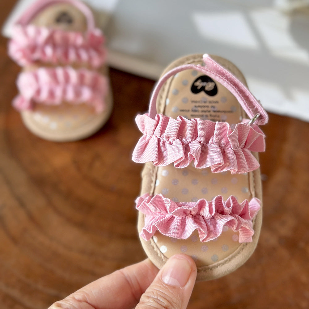 Floral Non-slip Baby Girl Sandals with Ruffle Trim – Comfy Open Toe Toddler Princess Shoes for Spring/Summer