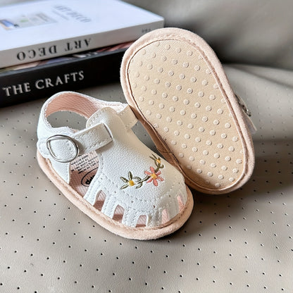 Baby Girls Flower Comfy Non-Slip Crib Shoes For First Walkers Newborn Infant, Spring And Summer